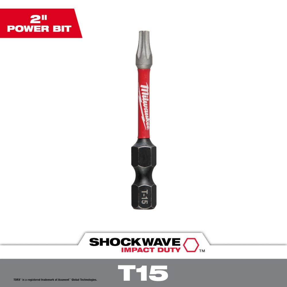 Milwaukee T15 Torx Shockwave Power Bit, 2 L