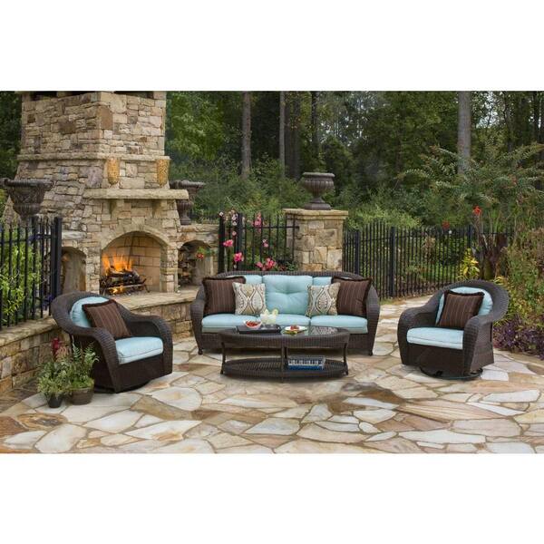 Hampton Bay Nathan 4-Piece Patio Deep Seating Set with Pale Blue Cushions-DISCONTINUED