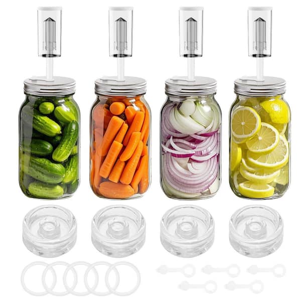 4 Pack Clear Glass Fermentation Kit with 4 Fermentation Weights, 4 Fermenting Lids, 4 airlocks, 5 Silicone Rings Grommet