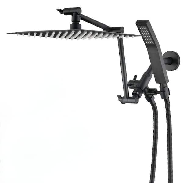 Pdpbath 1-spray 10 in. Dual Wall Mount Shower Head and Handheld Shower Head With 2 GPM in Matte Black
