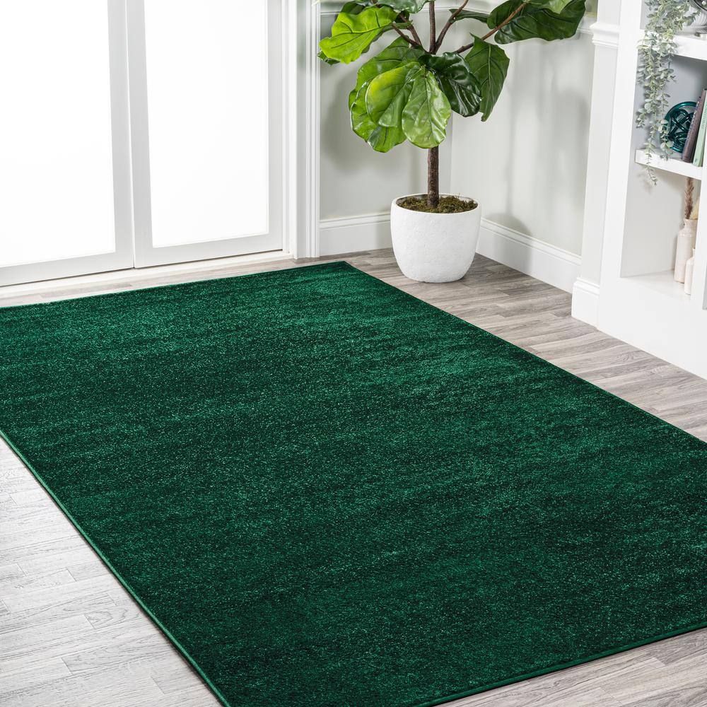 Emerald Green Solid Synthetic 10' x 14' Reversible Area Rug