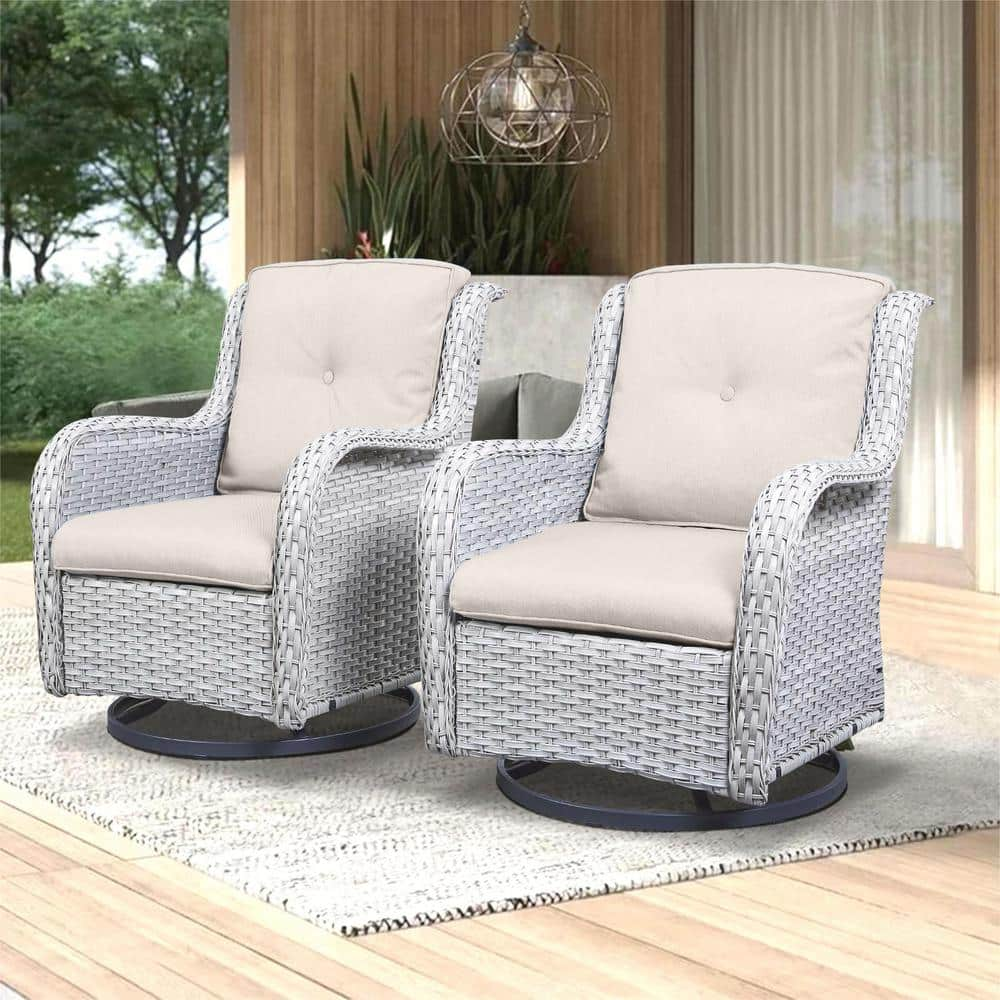 Gymojoy Carolina 2-Person Light Gray Wicker Outdoor Glider With Beige ...