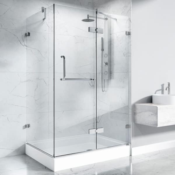 Monteray 32 in. L x 40 in. W x 79 in. H Frameless Pivot Rectangle Shower Enclosure Kit in Chrome with Clear Glass