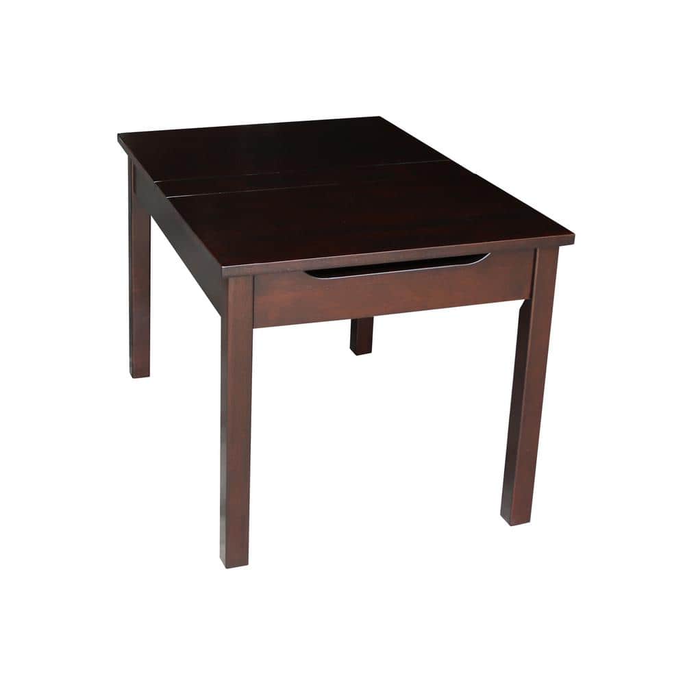 Children's Dark Stained Rubberwood Lift-Top Storage Table