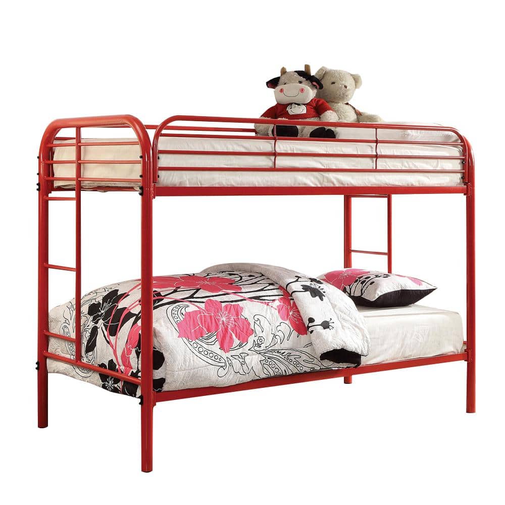 Color Metal Twin Size Bunk Bed, Red Metal Bunk Bed Twin Over Twin