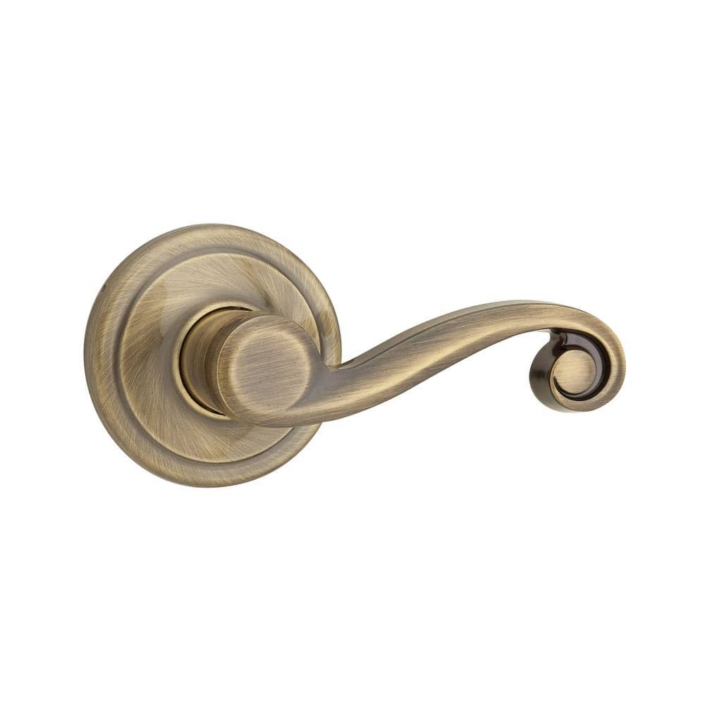 Lido Antique Brass Passage Hall/Closet Door Handle Featuring Microban Antimicrobial Technology