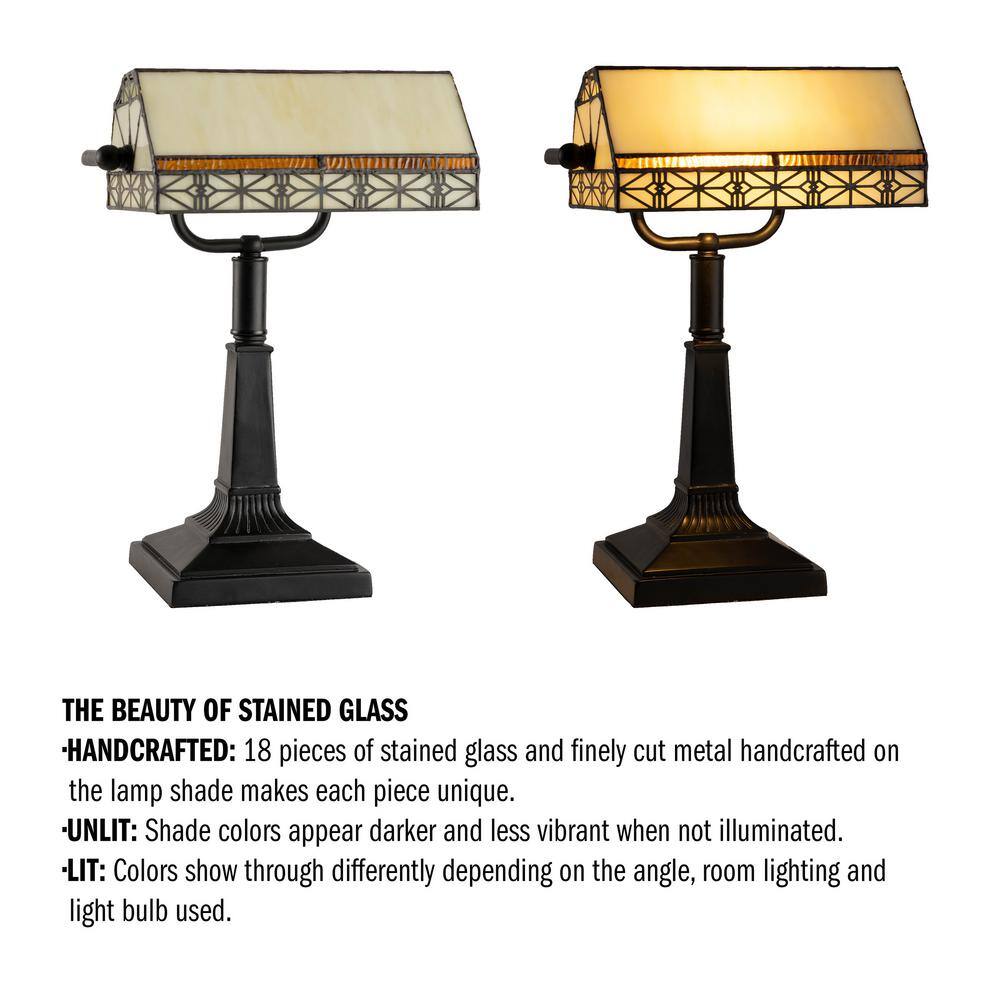 Tiffany-Style Black Wrought-Iron LED Bankers Lamp with Stained Glass Shade