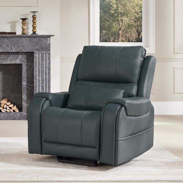 Damon Navy Modern Leather Lift Recliner with Heat and Massage, Lumbar Pillow, Storage Pockets and Cup Holder for Elderly