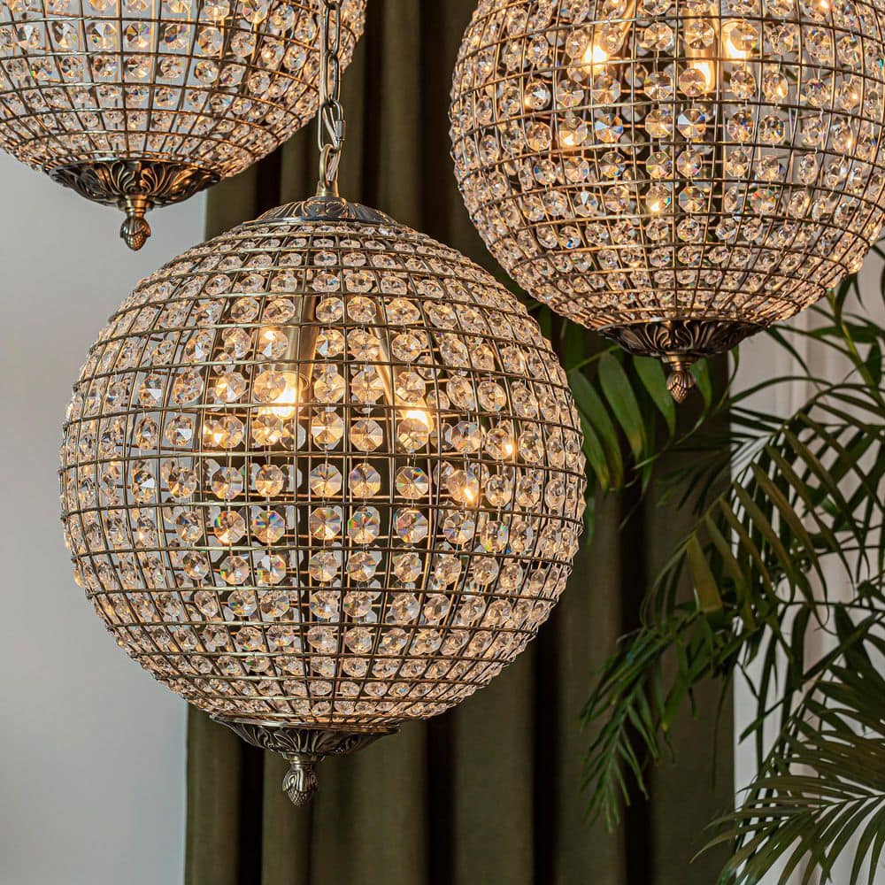 "3-Light 16"" Retro Antique Gold Crystal Globe Chandelier Small Sphere Pendant Light" price history on PriceWatchPro