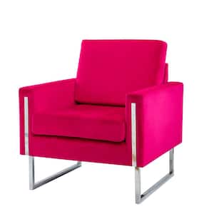 Dardanus Modern Fuchsia Velvet Club Chair with Embedded Metal Armrests
