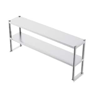 Double Tier Stainless Steel Over Shelf Stainless Steel 12 x 60 x 25 in. Kitchen Prep Table with Adjustable Over Shelf