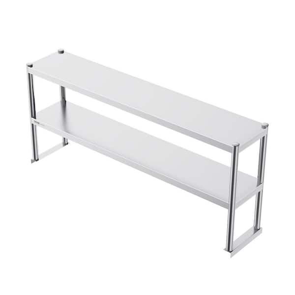 Double Tier Stainless Steel Over Shelf 12 x 60 in. Double Deck Height Adjustable Over Shelf Kitchen Prep Table