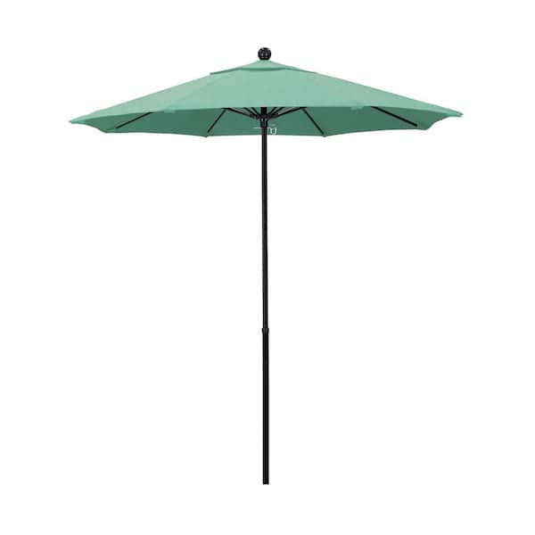California Umbrella 7.5 ft. Black Fiberglass Commercial Market Patio Umbrella with Fiberglass Ribs and Push Lift in Spectrum Mist Sunbrella