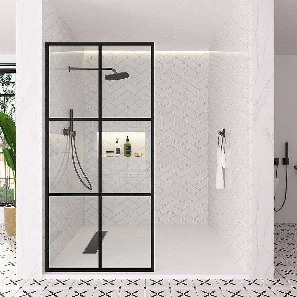 Nyssa 34 in. W x 73 in. H Framed Fixed Shower Screen Door in Matte Black with 5/16 in. (8mm) Patterned Glass price history on PriceWatchPro
