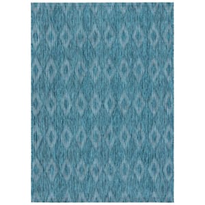 Courtyard Turquoise/Blue Doormat 3 ft. x 5 ft. Solid Diamond Indoor/Outdoor Patio Area Rug