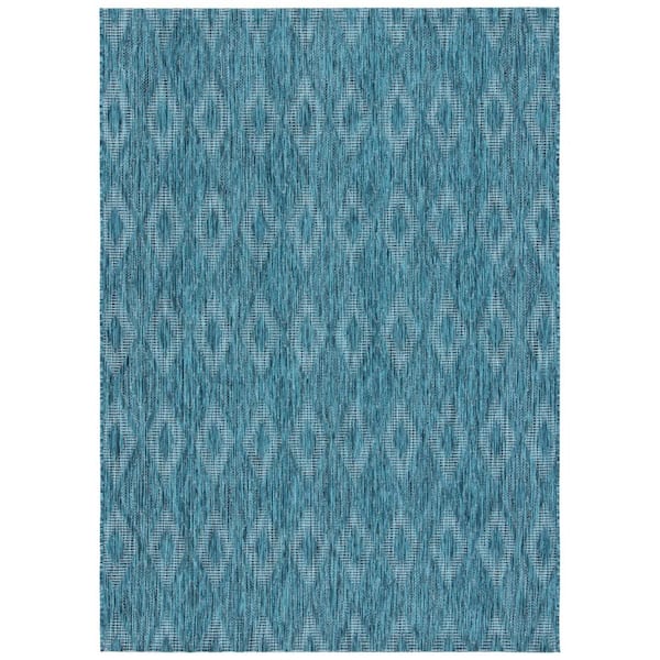 SAFAVIEH Courtyard Turquoise/Blue 4 ft. x 6 ft. Solid Diamond Indoor/Outdoor Patio  Area Rug