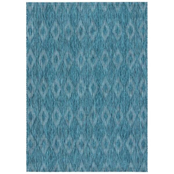 Courtyard Turquoise/Blue 9 ft. x 12 ft. Solid Diamond Indoor/Outdoor Patio  Area Rug
