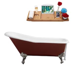 66 in. Cast Iron Clawfoot Non-Whirlpool Bathtub in Glossy Red with Polished Chrome Drain and Polished Chrome Clawfeet