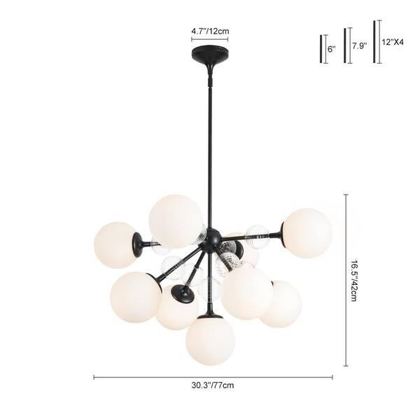 Y'INSP 9-Light Matte Black Modern Sputnik Style Chandelier Hanging