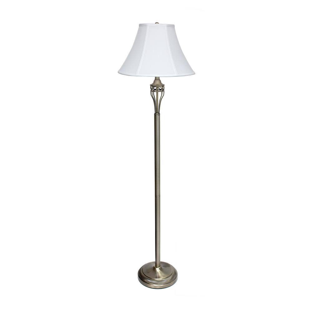 Antique Brass 3-Piece Lamp Set with White Bell Shades