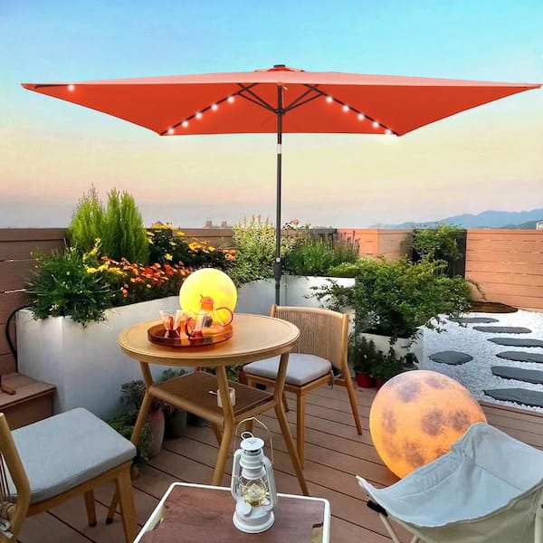 Unbranded 10 x 6.5 ft. Crank and Push Button Patio Umbrella in Medium Light Brick Red