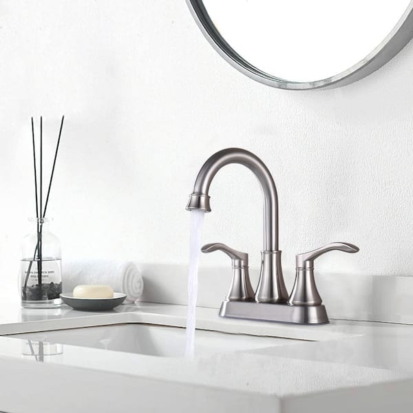 4 in. Centerset Double Handle High Arc Bathroom Faucet with Drain Kit Included in Brushed Nickel