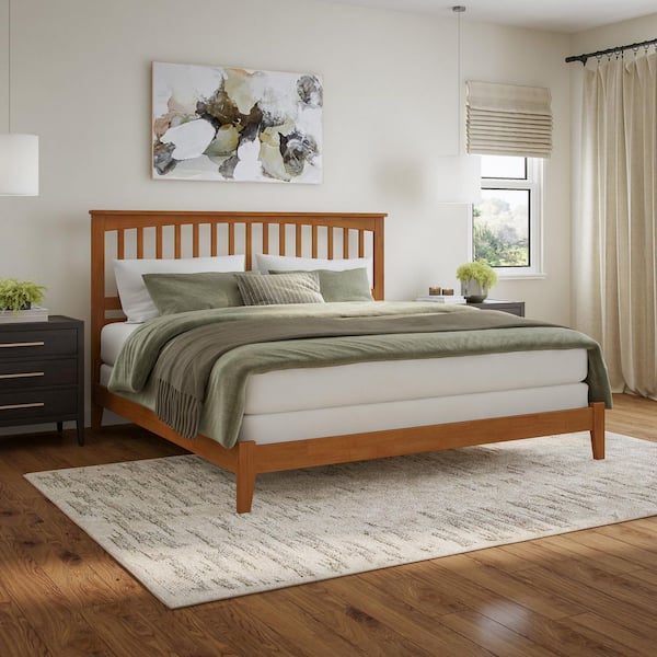Mission Light Toffee Natural Bronze Solid Wood Frame King Foundation Panel Bed