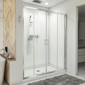 Visions 60 in. W x 78-3/4 in. H x 34 in. D Sliding Shower Door Base and White Wall Kit in Chrome