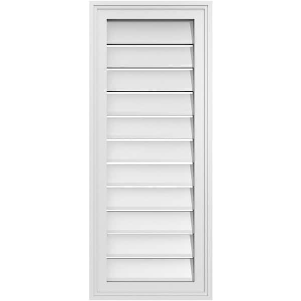 Ekena Millwork 14 in. x 34 in. Vertical Surface Mount PVC Gable Vent: Functional with Brickmould Frame