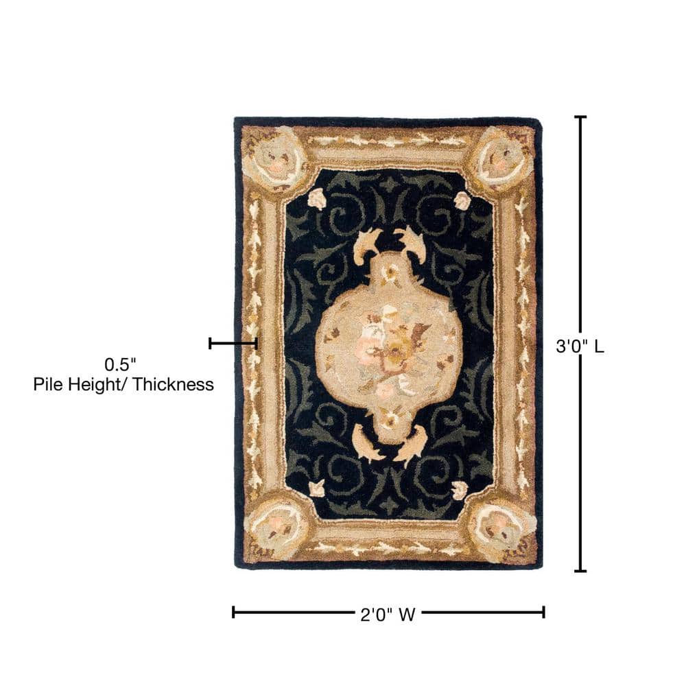 Empire Black and Beige Floral Wool Area Rug