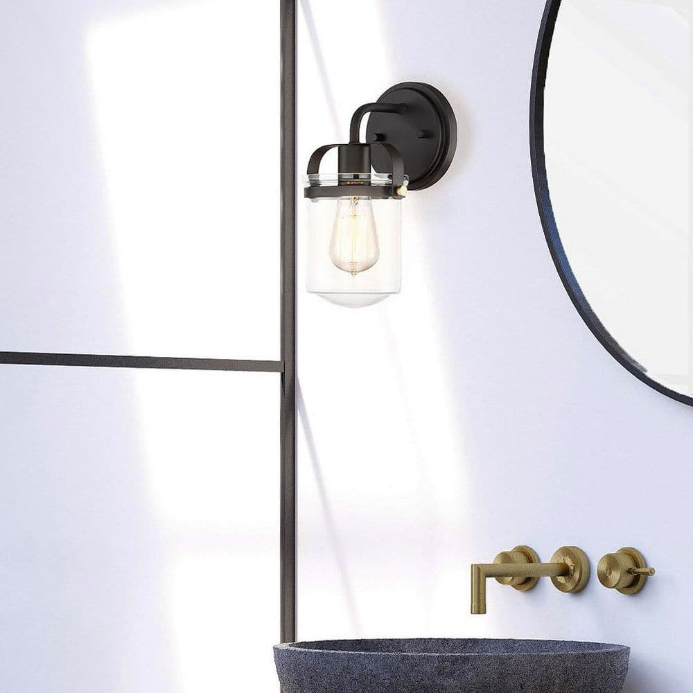 Jaxon 6 in. 1-Light Oil Rubbed Bronze Industrial Wall Sconce with Clear Glass Shade price history on PriceWatchPro