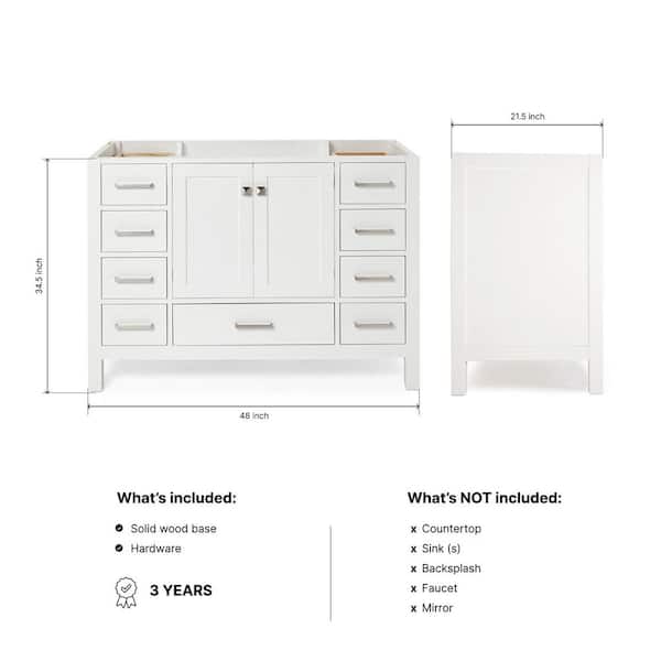 Cambridge 48 in. W x 21.5 in. D x 34.5 in. H Freestanding Bath Vanity Cabinet Only in White