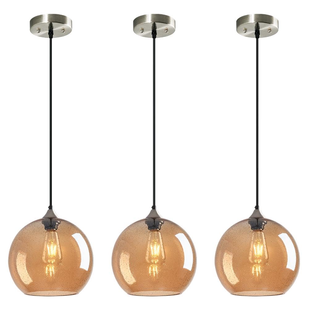 60W 3-light Amber Glass Globe Pendant Light Modern Kitchen Island Globe For Dinning Room price history on PriceWatchPro