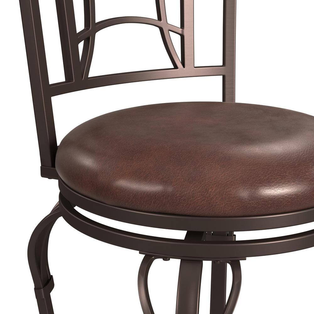 Traditional Dark Chestnut Swivel Bar Stool with Antique Brown Leather