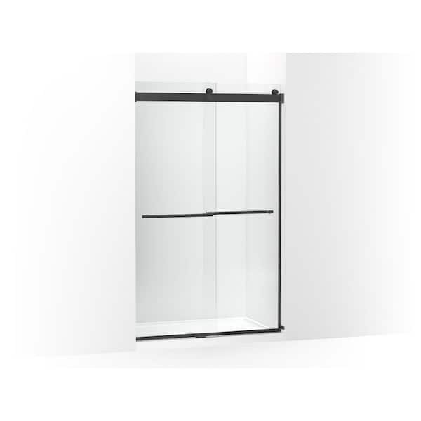 KOHLER Levity Plus 45-48 in. W x 78 in. H Sliding Frameless Shower Door in Matte Black with 5/16 in. Thick Crystal Clear Glass