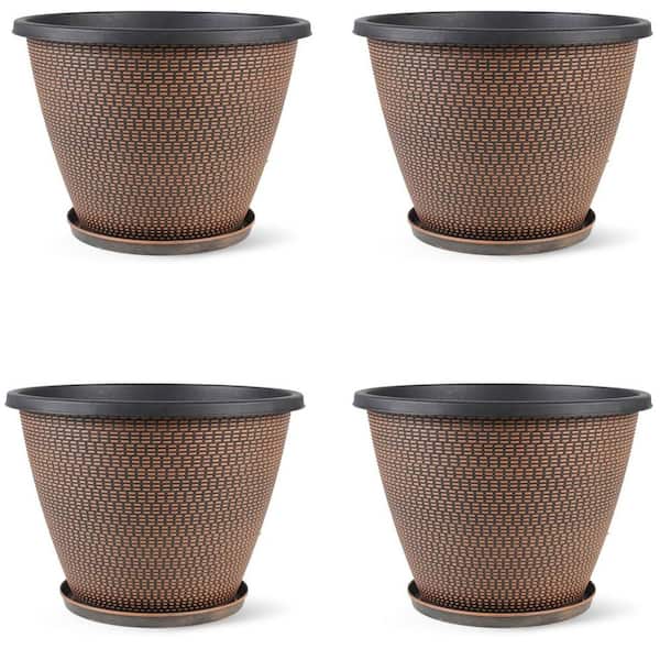 Unbranded Large Plastic Indoor/Outdoor Planter with Saucer (10 in. W x 6.4  in. H) set of 4 L0DSL17GVX
