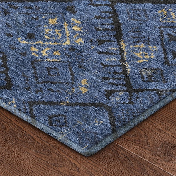 Mayfield Premium Machine Washable Abstract AMF2470 Navy 9 ft. x 12 ft. Area Rug