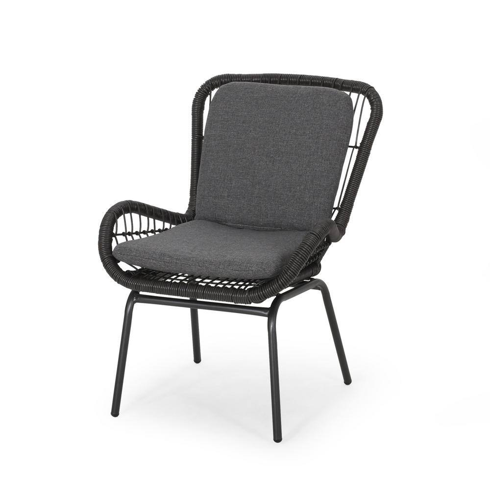 Gray Iron Frame Lounge Chair with Dark Gray Cushions (Set of 2)