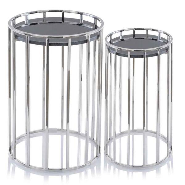 HomeRoots Rosemary 24 in. Silver Buffed Nested Marble Table (Set of 2)