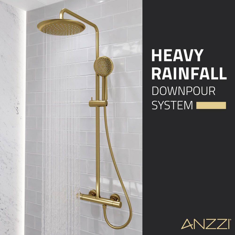 Brushed Gold Heavy Rainfall Stainless Steel Shower System with Hand Sprayer