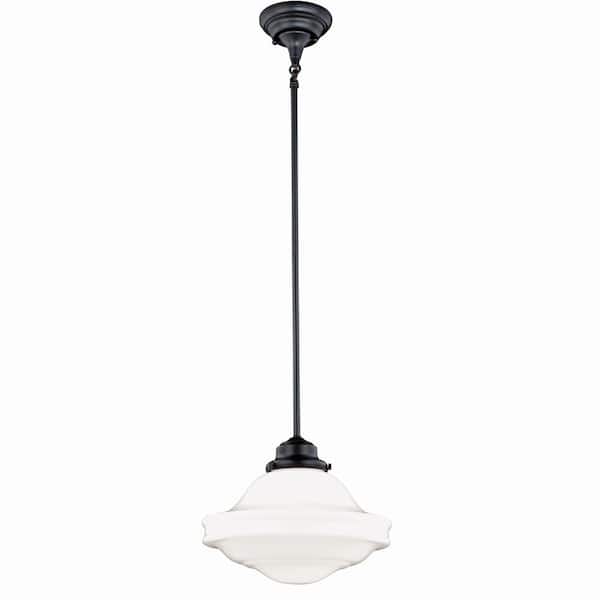 Huntley 1-Light Bronze Farmhouse Schoolhouse Pendant White Glass