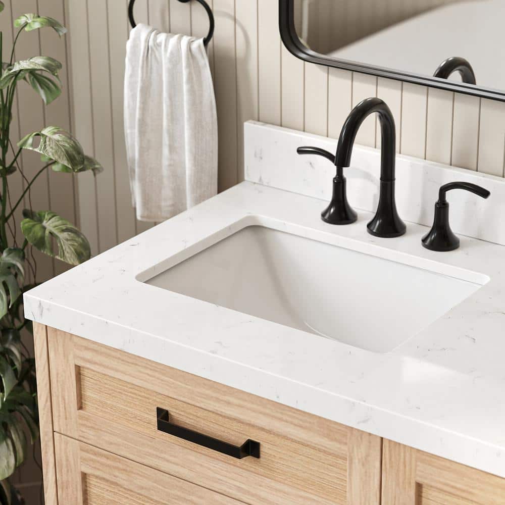 Monroe 66" Light Oak Double Sink Vanity with Carrara Quartz Top