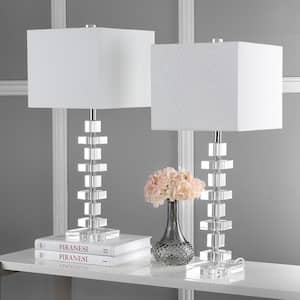 Deco 28.5 in. Clear Geometric Crystal Table Lamp with White Shade (Set of 2)
