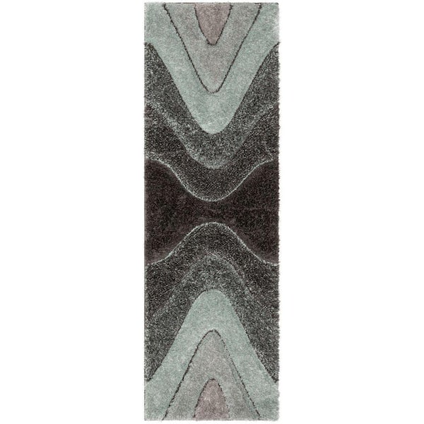 San Francisco Luz Modern Geometric Shag Hand-Carved, Light Blue 2 ft. 3 in. x 7 ft. 3 in. Runner, Area Rug