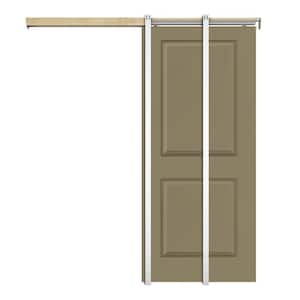 30 in. x 80 in. Olive Green Painted Composite MDF 2PANEL Interior Sliding Door with Pocket Door Frame and Hardware Kit