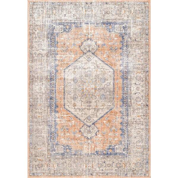 nuLOOM Jacquie Vintage Floral Peach 6 ft. Square Rug