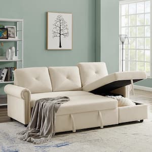 83.5 in. W Rolled Arm 2-Piece Linen Sectional Sofa in Beige