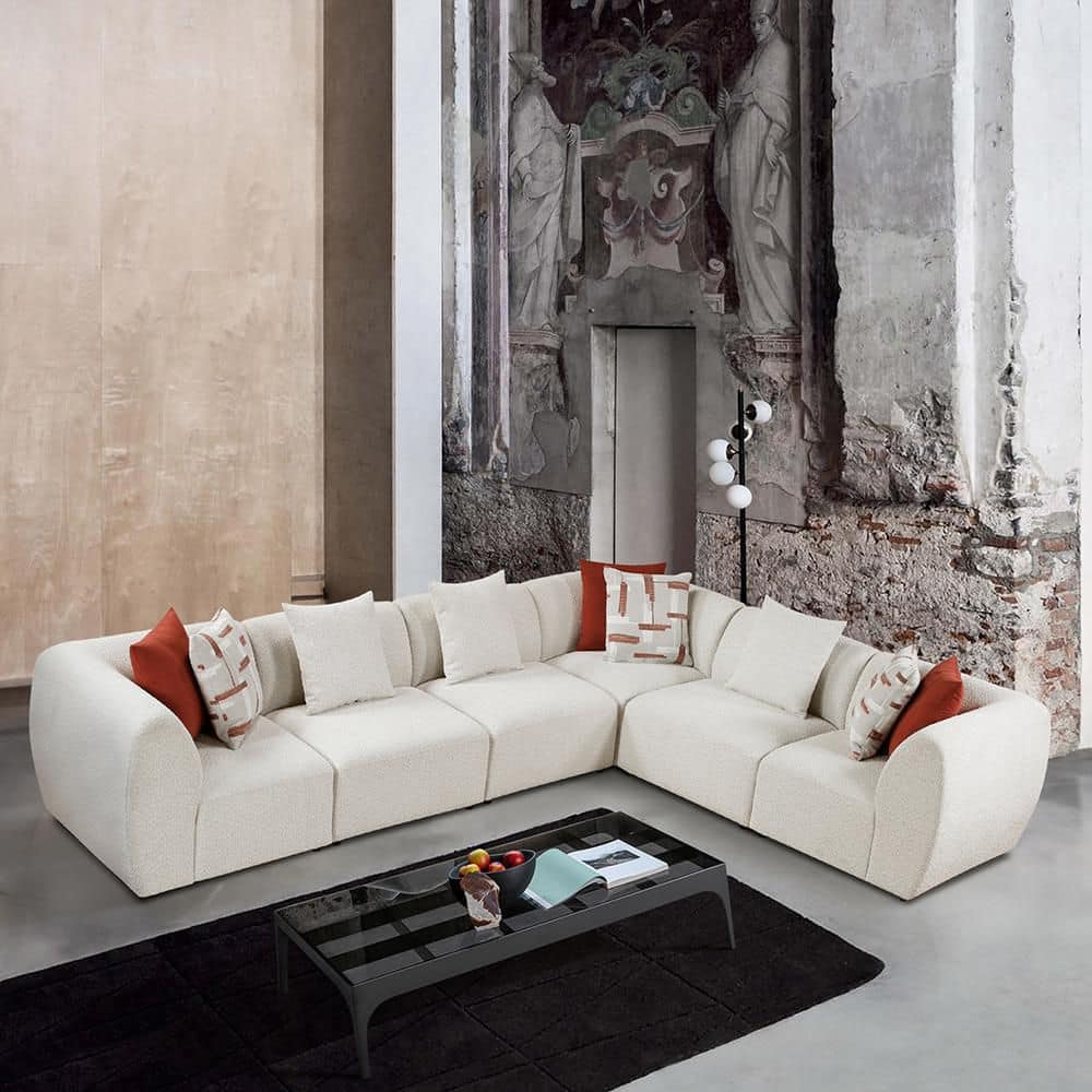 Rhett 159 in. Round Arm 6-Piece Chenille Modular Sectional Sofa in. Beige