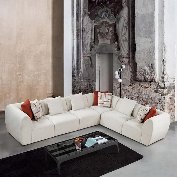 Rhett 159 in. Round Arm 6-Piece Chenille Modular Sectional Sofa in. Beige