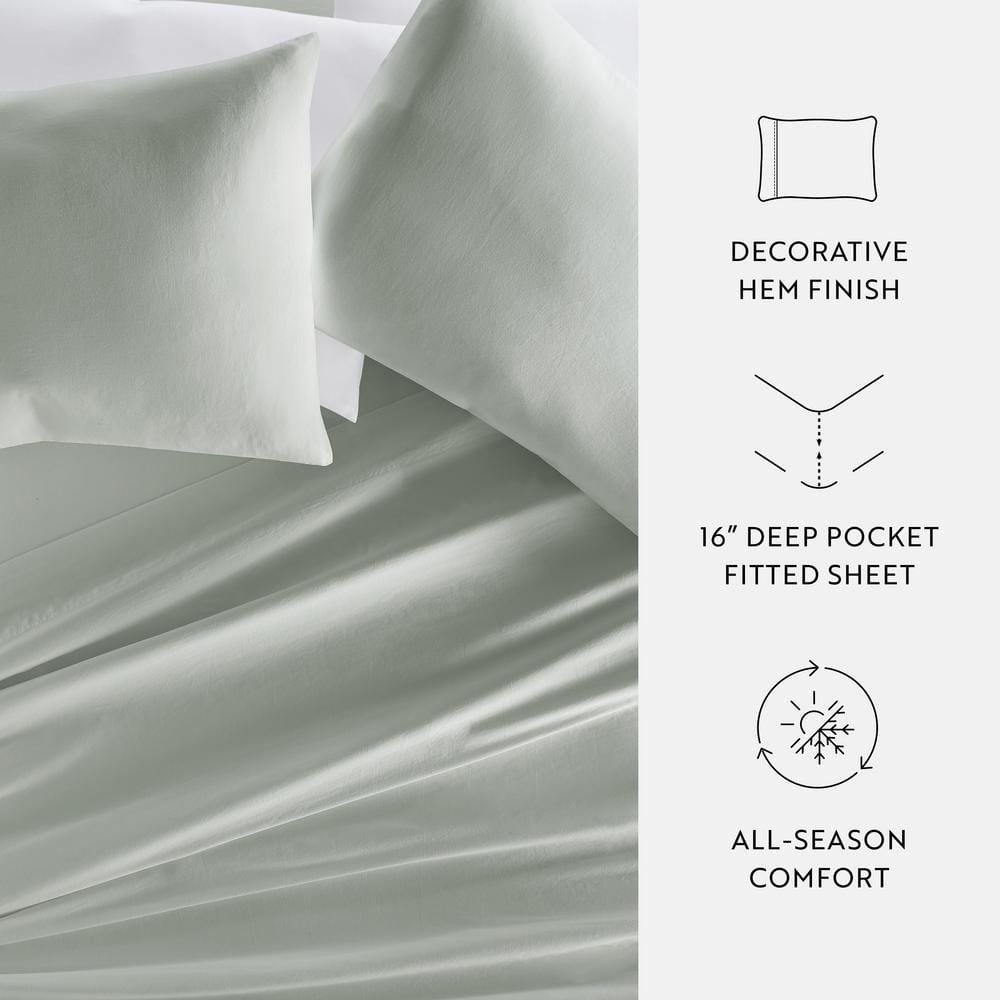 Full Green Mist Cotton Sateen Sheet Set with Pillowcases
